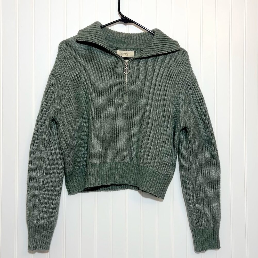 Grey/Green Knit Quarter Zip